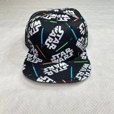 Bioworld Strapback Hat One Size Black Lightsaber Print Flat Brim Adjustable NEW