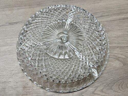 VINTAGE GLASS DIVIDED SERVING DISH PLATTER PARTY TRAY 9” PRESSED GLASS TAPAS - Picture 6 of 8