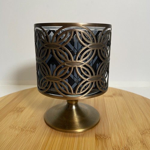 Bath & Body Works Brass Circle Geometric Pedestal Metal 3 Wick Candle Holder