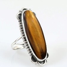 Solid-925 Sterling Silver Gemstone Tiger Eye Beautiful Long Jewelry Handmade Gft