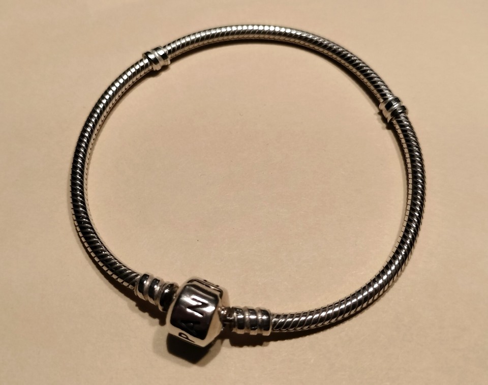 Pandora SS 7.5" Barrel Clasp Snake Chain Bracelet 590702HV19 eBay