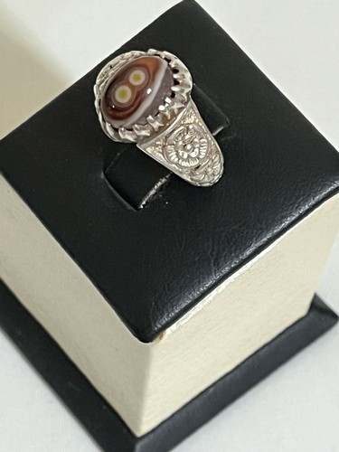 Men's silver 925 Ring Authentic Yemen Agate Aqeeq Rare عقيق سليماني عيون صريحة - Picture 7 of 13