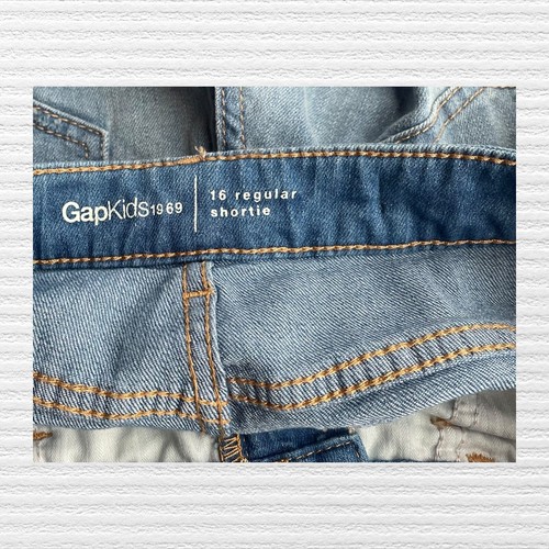 New Gap Girls Shortie Distressed Cut-Off Shorts Blue Adjustable Waist Size 16 - Picture 13 of 13