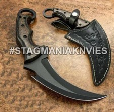 Cuchillo Karambit de espiga de caza recubierto de polvo Full Tang de acero forjado a mano J2