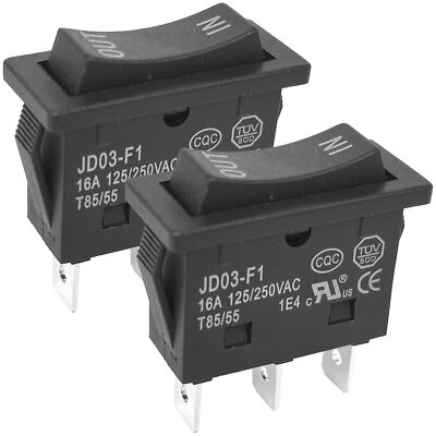 2-Pack JD03-F1 KCD4-3NC Rocker Switch 16A 125/250V 3-Pin Momentary ON/Off Tools