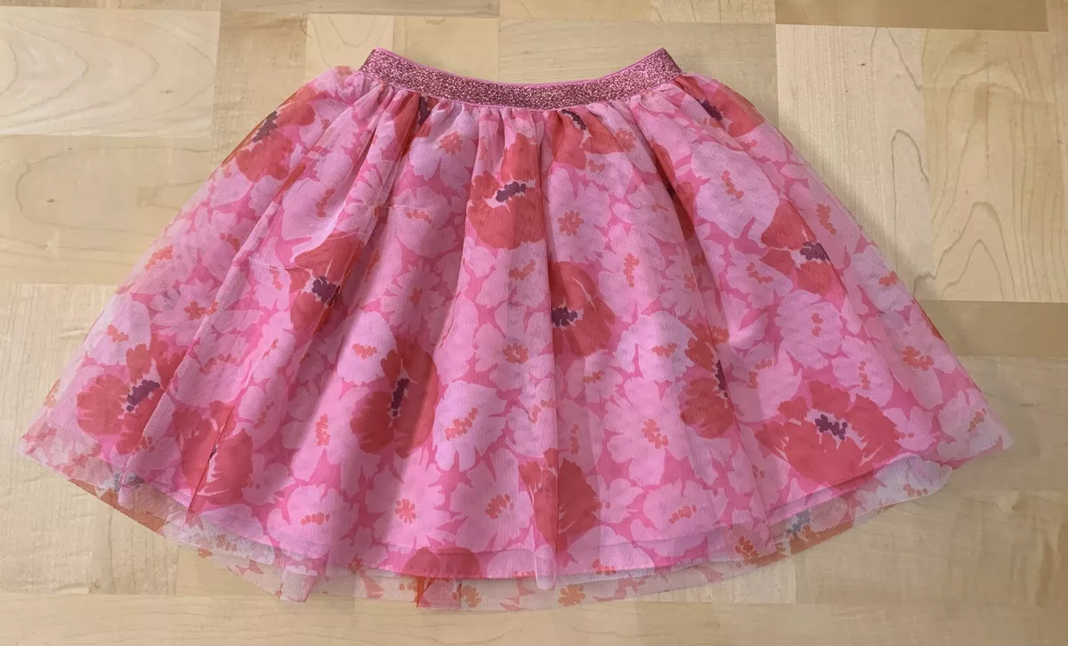 CHILDRENS PLACE Skirt Girls Floral Full Pleated Layered Tulle Pink Flowers 5 / 6