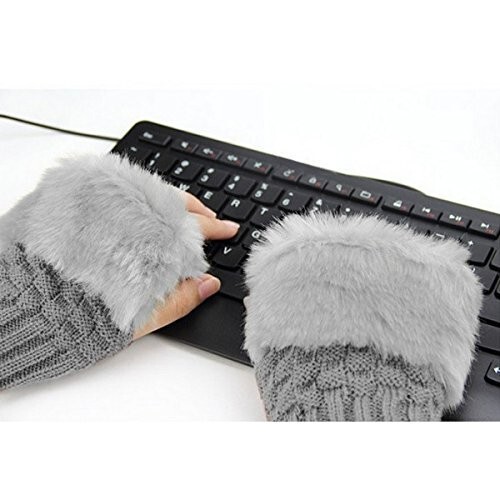 Guantes de mujer femenino con dedos al aire efecto piel sintética con pelo - Imagen 3 de 13