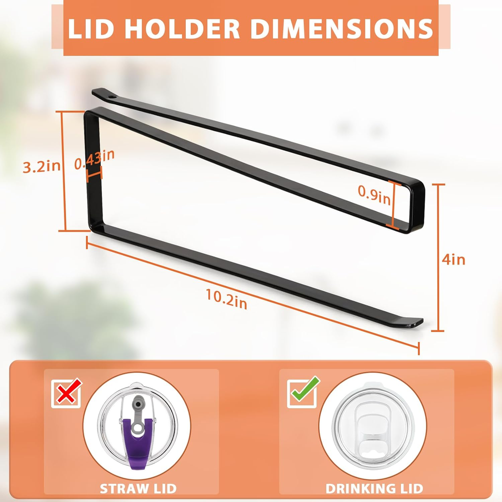 Tumbler Lid Organizer Horizontal Storage Hook Holds 10 Lids Saves Space
