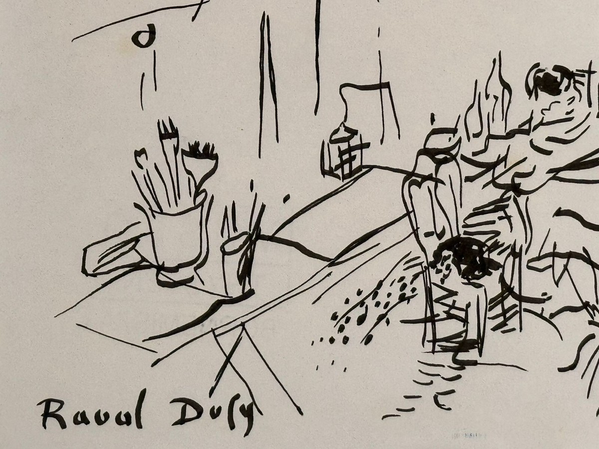 Raoul Dufy (Handmade) Drawing On old Paper Signed & Stamped Mixed