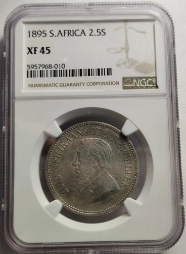 1895 South Africa SILVER 2.5 2-1/2 SHILLINGS NGC GRADED XF-45, Rare Coin 5A