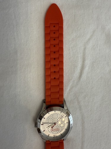 COACH Logo Analog Quartz Silver-tone Orange Rubber Strap Womans Wristwatch - Picture 13 of 17