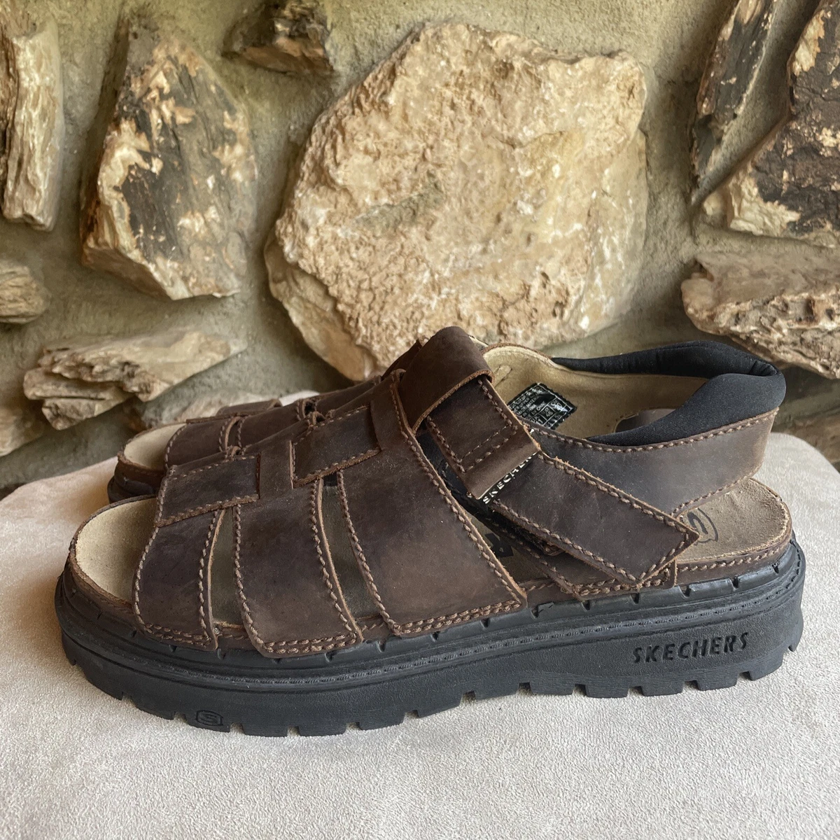 Vintage SKECHERS Platform Chunky Sandals 90s Y2K Leather Mens 12