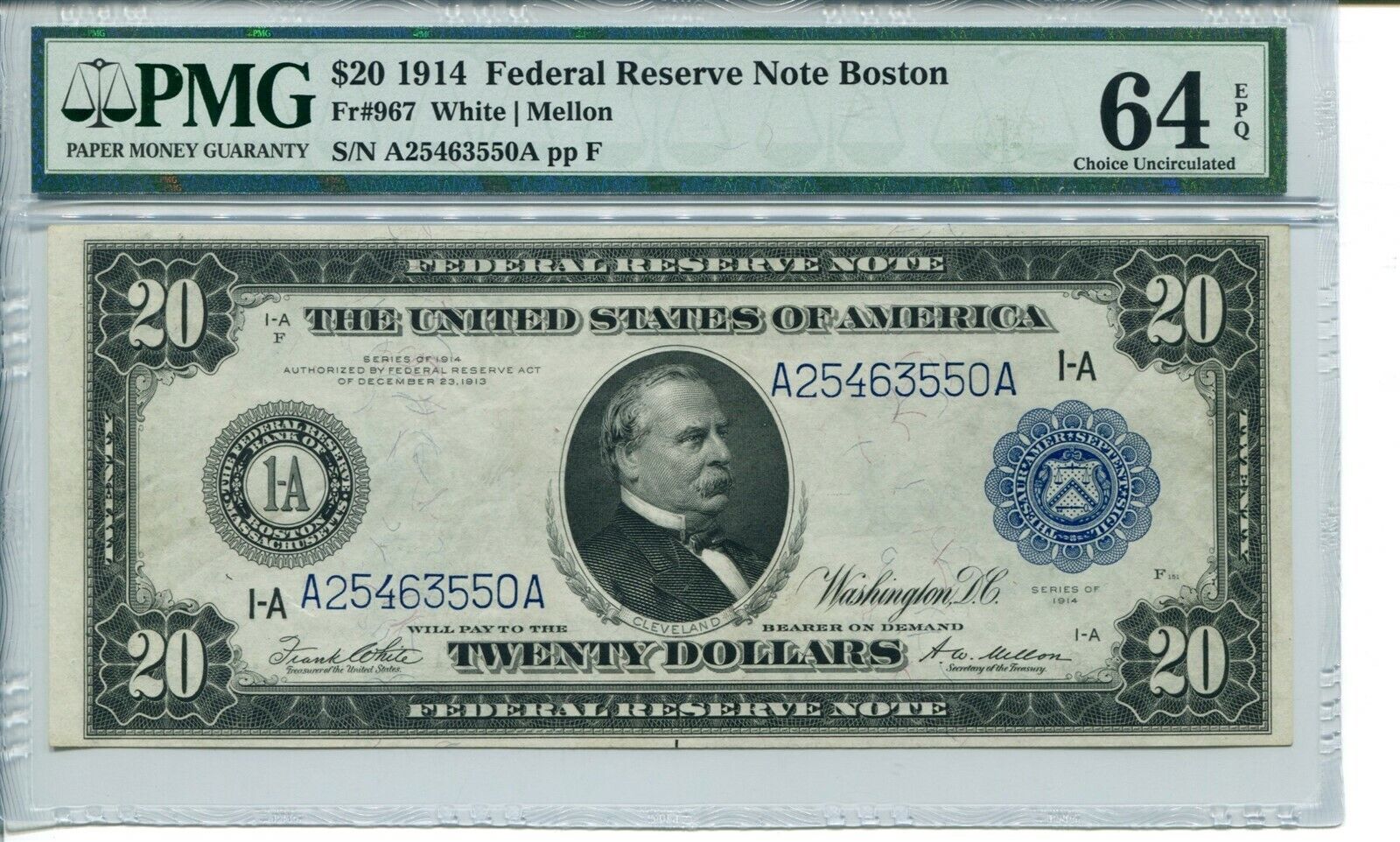 FR 967 1914 $20 Boston Direct store Federal Choice Note EPQ Reserve Uncirc 64 Cash special price