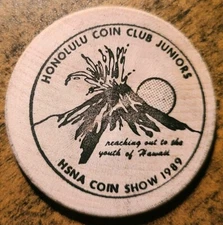 1989 HAWAII NUMISMATIC COIN SHOW WOODEN NICKEL HSNA HONOLULU YEAR OF THE SNAKE