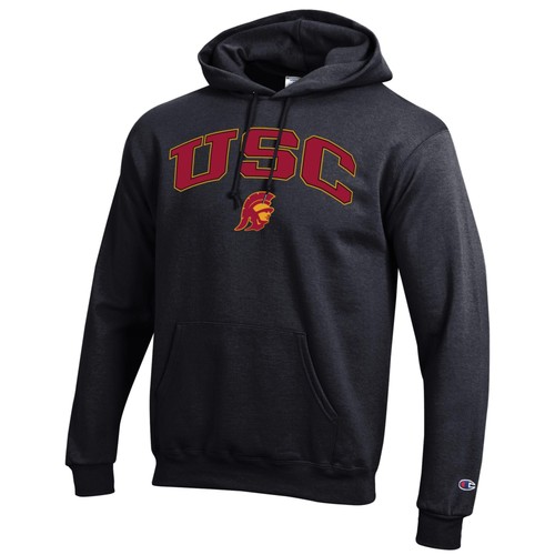 Men's-Champion Black USC Trojans Arch Over Logo Pullover Hoodie - Picture 2 of 3