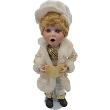 Seasonal Elegance Porcelain Caroler Doll 18.5 Inch Ivory Velvet Fur