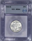 1943-S Washington Quarter 25C ICG MS64