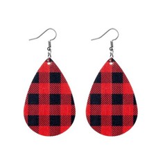 Buffalo Plaid Earrings for Women Christmas Red Leather Cute Dangle Lightweight F