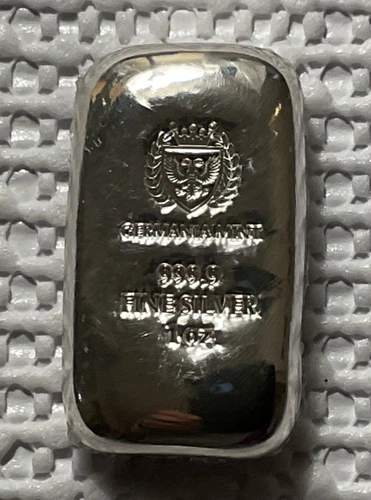 1 oz Germania Mint Cast .9999 Fine Silver Bar (New) Serialized