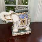 Vintage (1950s) Ceramic Glazed Hand Painted 9" Elephant Plant  Stand