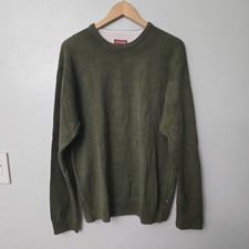 Vintage Chaps Denim Cotton Sweater Size Medium Green White Lined