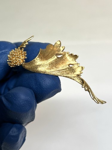 ✨Spilla Vintage Art Nouveau Oro Giallo Massiccio 14K Stilizzata Foglia Deco 8,2Gr✨ - Foto 4 di 7