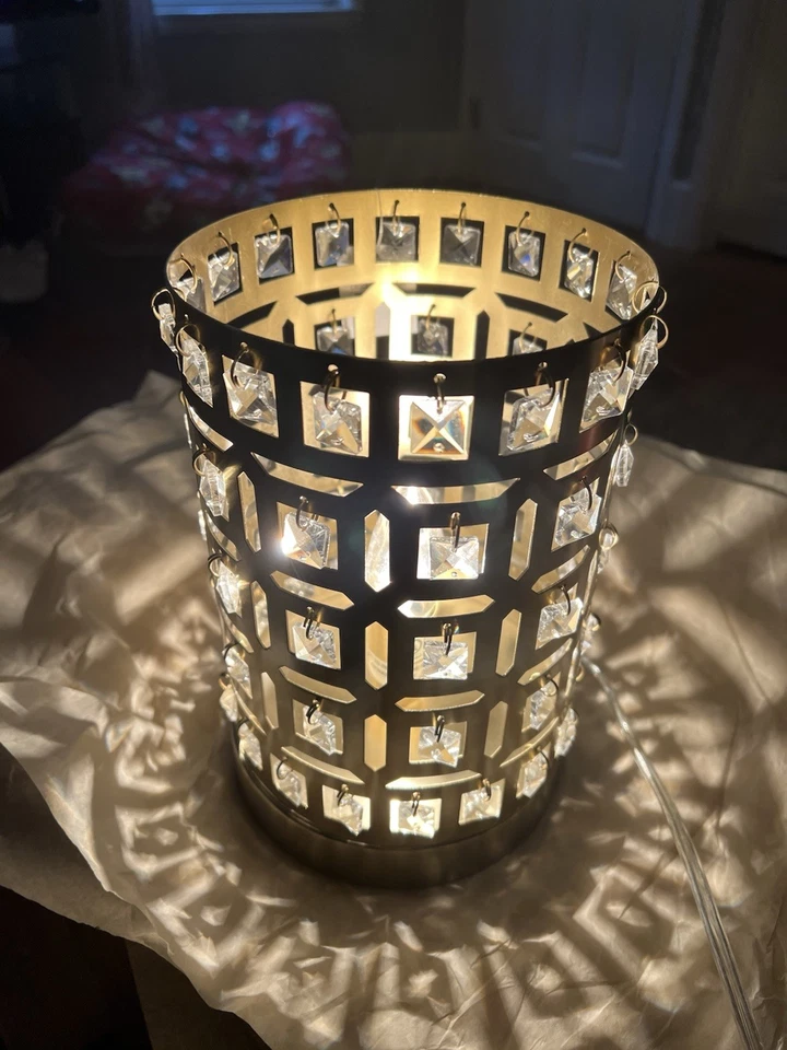 Lámpara de mesa cuadrada de acero inoxidable estilo cristal estilo Tiffany barril galleta Foto 3 de 4