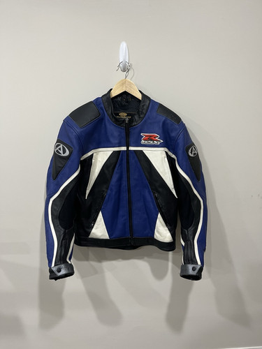 AGV Sport Suzuki Motorcycle Jacket Size 42 Blue White Black Genuine Leather GSXR