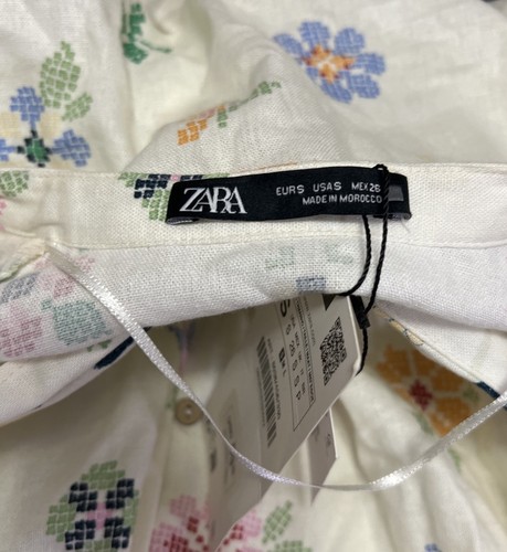ZARA OVERSIZED Small ECRU LINEN FLORAL PRINT TUNIC DRESS KAFTAN New With Tags - Picture 11 of 13