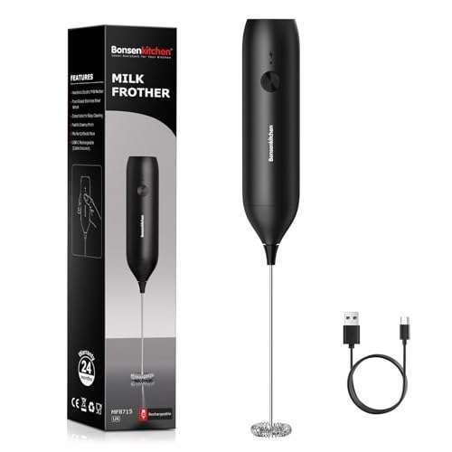 Bonsenkitchen Type-C Rechargeable Handheld Milk Frother,  Assorted colors 