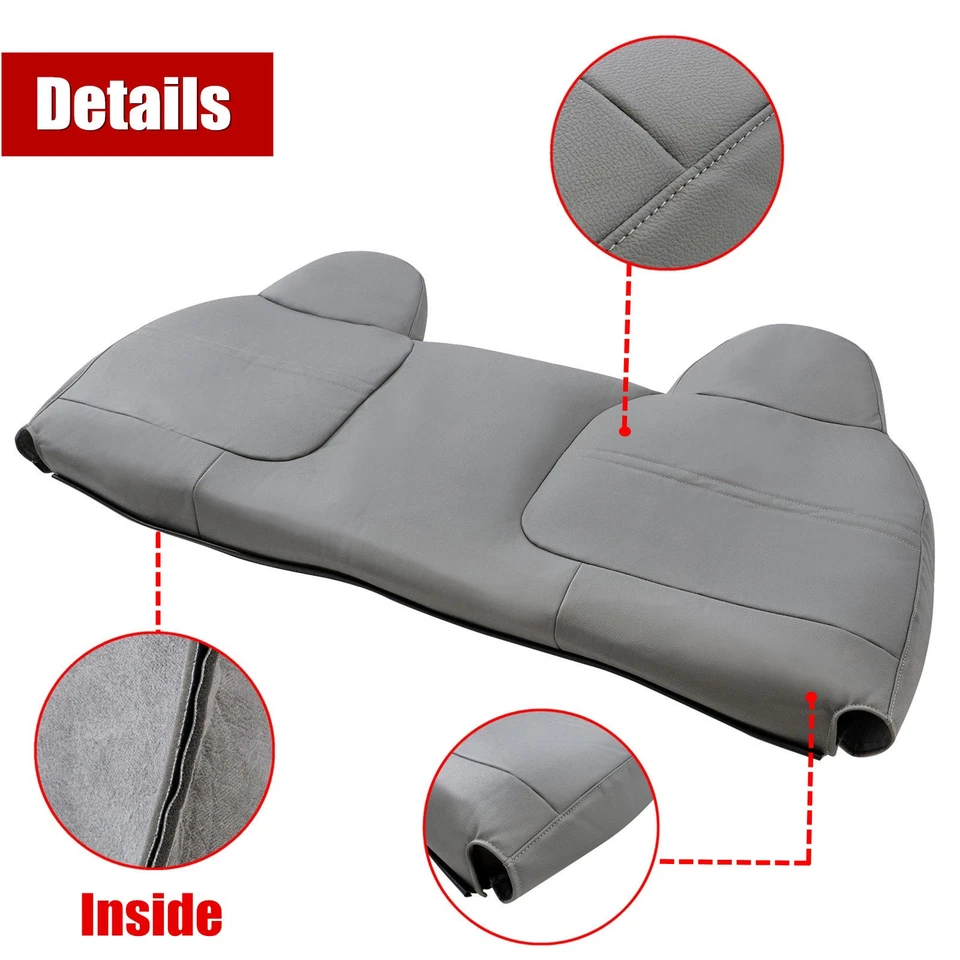 For 1999-2002 Ford F250 F350 F450 F550 Bench Bottom & Top Seat Cover Med Gray - Image 4 of 4