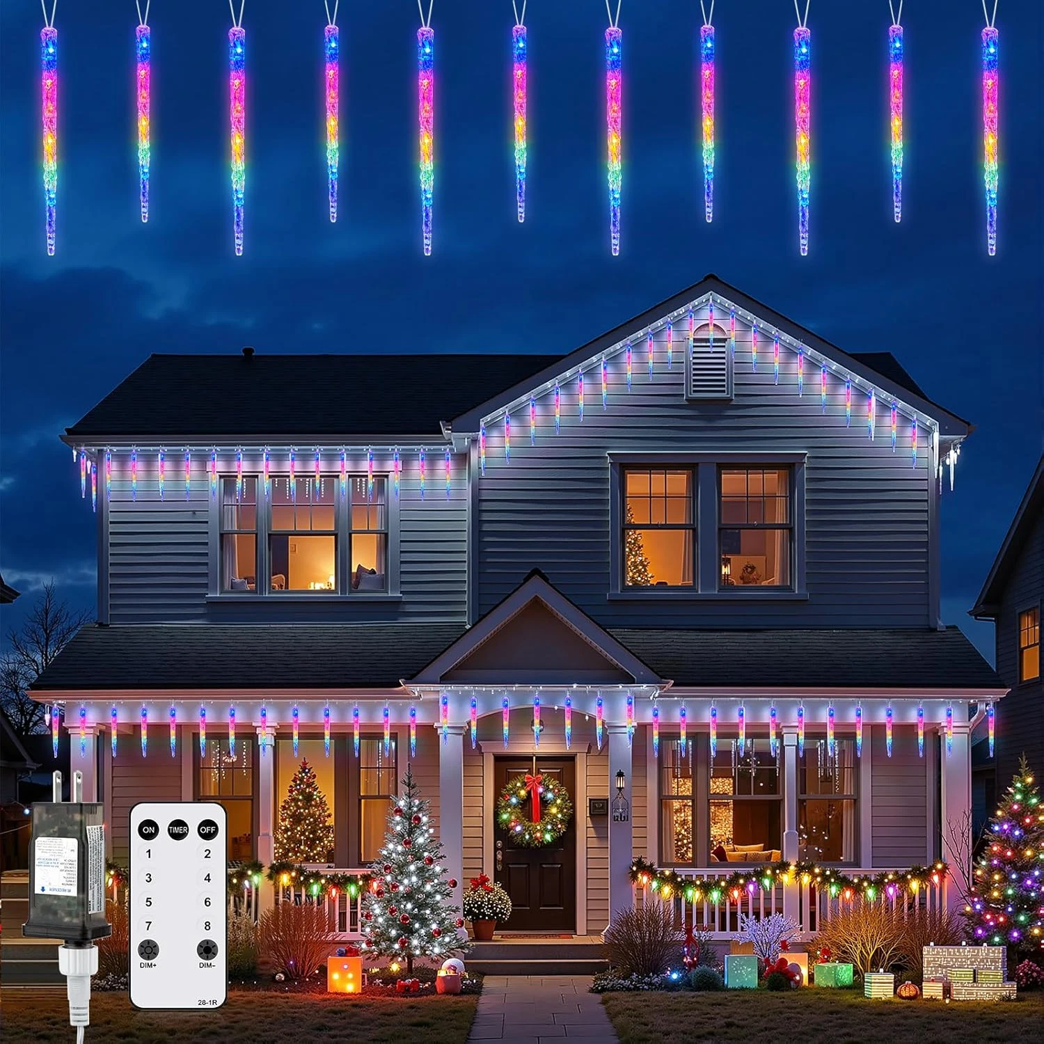 Multicolor Icicle Lights, 40Ft 200 LED String Lights for Holiday Decor, 2 Pack
