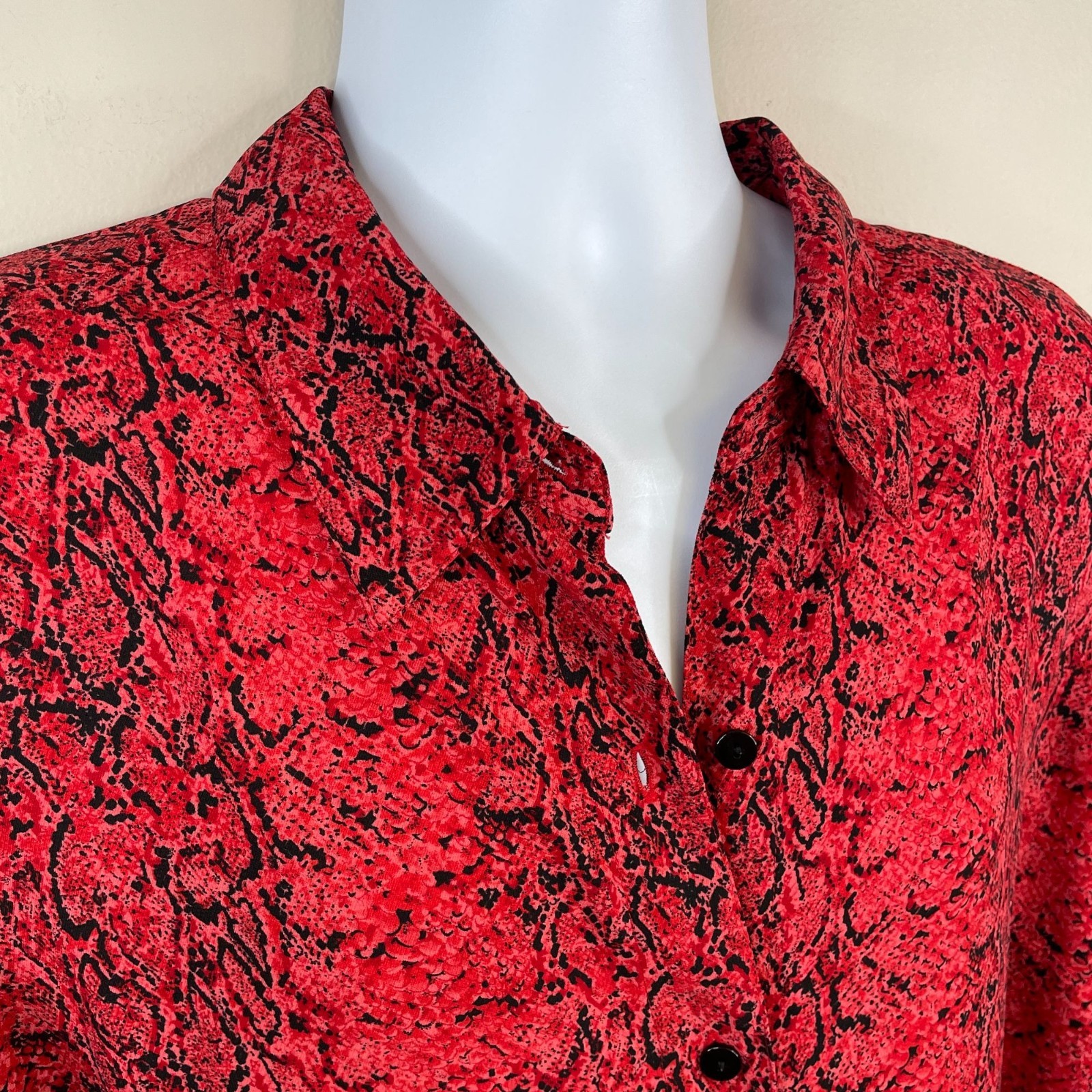 Vintage Python Button Tunic Top Womens 18 Red Sna… - image 3