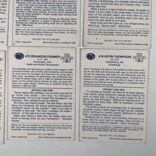 12 tarjetas coleccionables de fútbol americano Penn State Nittany Lions The Second Mile 1998 - Imagen 24 de 24