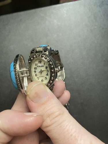 Strada Turquoise And Silver Flip Cover Watch W Adjustable Clasp - Picture 16 of 16