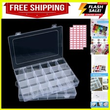 2pack 24-Grid Clear Plastic Bead Organizer Box with Adjustable Dividers