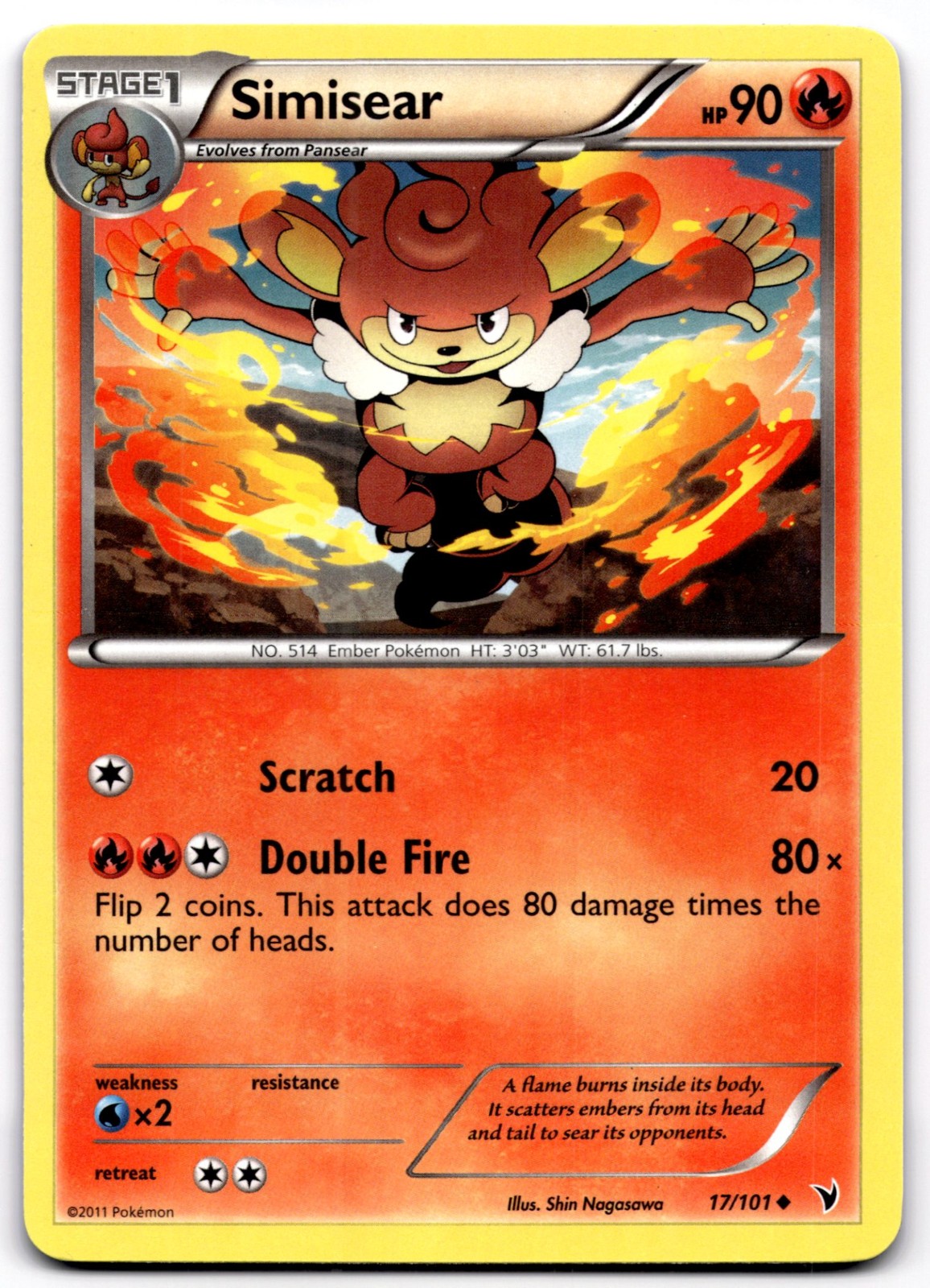 Simisear 17/101 - Pokemon Noble Victories - NM