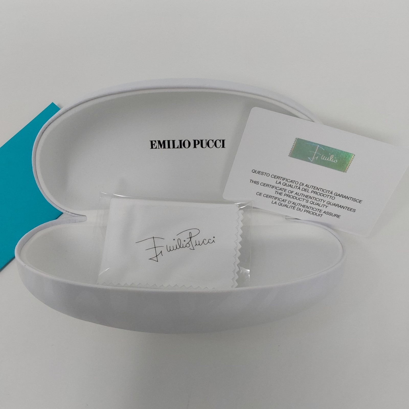Emilio Pucci Clam Shell White Eyeglass Sunglasss Case - Authenticity Card+Cloth image 3