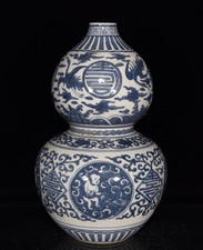 Beautiful Chinese Hand Painting Blue&white Porcelain Boy Calabash Vase