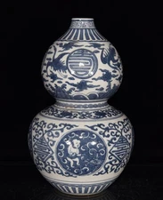 Beautiful Chinese Hand Painting Blue&white Porcelain Boy Calabash Vase