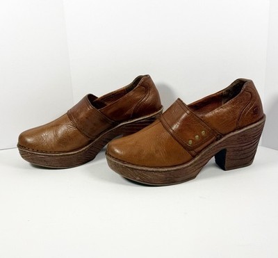 Born Chunky Platform Clogs Block Heels Studded Brown Leather Retro Y2K Western 9
