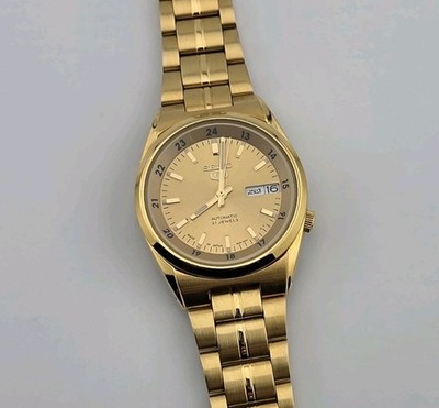 Seiko 5 Automatic Vintage Watch GoldTone English/Arabic DayDate 21J Japan c2000s