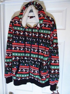 American Dream Team ADTN Womens Sherpa Fleece Hoodie Santa Reindeer, Size S