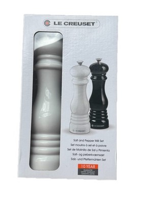 Le Creuset Salt & Pepper Mill, 8'' x 2 1/2'', Classic White & Black  New In Box