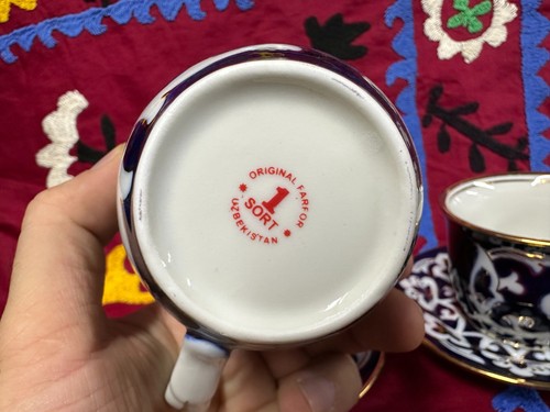 2er Set Usbekische Keramik Tassen & Untertassen - Traditionelles Porzellan Tee Kaffee Set UZB - Bild 6 von 8
