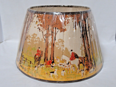VINTAGE N.O.S. PAPER LAMP SHADE W/ FOX HUNT SCENE 8'' X 14''