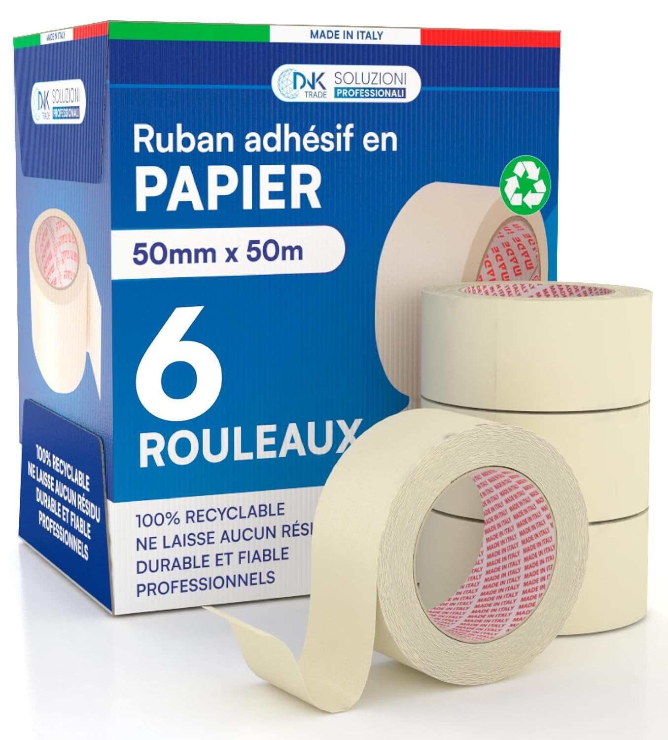Ruban de masquage peinture 50mm x 50m scotch adhesif papier kraft pour brico interieur