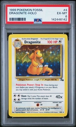 1999 POKEMON FOSSIL #4 DRAGONITE-HOLO PSA 6