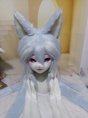 Fursuit Long haired Dog Fox Mascot Party Halloween Fur Cosplay(head)
