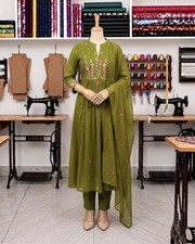Indian Handmade Women's Embroidery Anarkali cotton Kurta with Pant and Dupatta